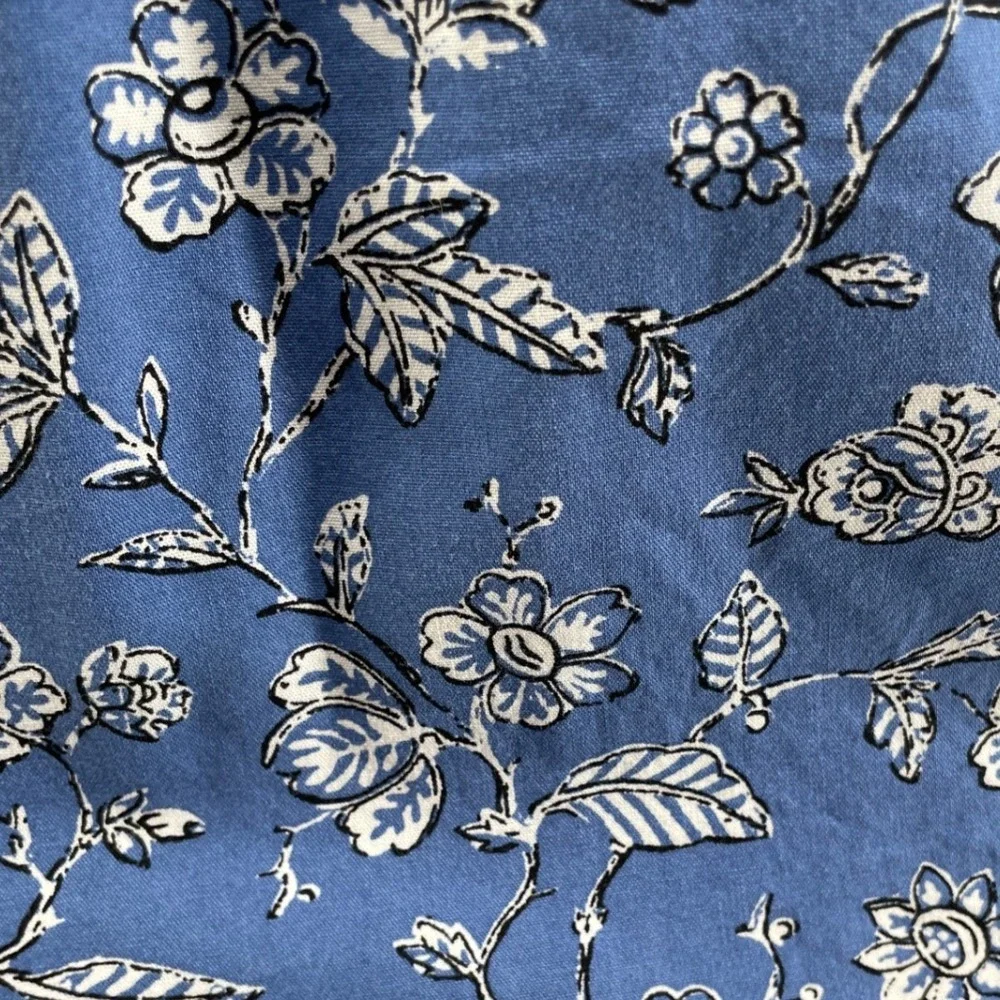LOFT Floral Top Womens Small Blue Cottage Country Western Boho Puff Sleeve NEW